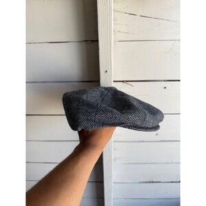 Totes Mens Grey Herringbone Newsboy Cap Wool Blend Flat Cap Peaky Blinders Hat M